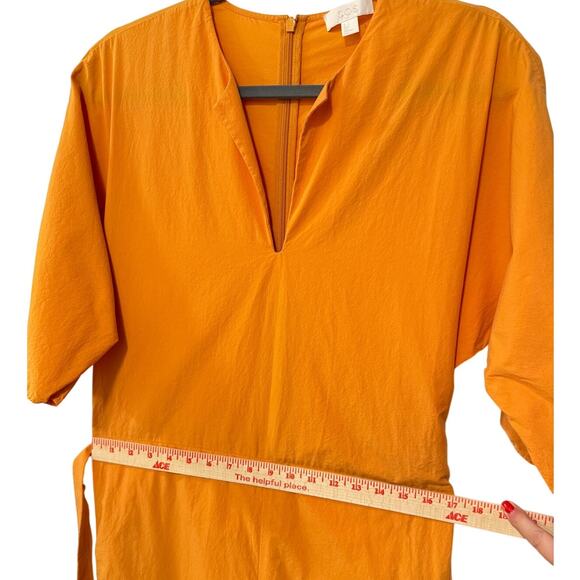 COS 4 Open V-Neck Wide Leg Jumpsuit Tie Waist 100% Cotton Short Sleeve Orange - Picture 10 of 13